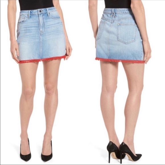 Good American Dresses & Skirts - Good American Pom Pom Denim Mini Jean Skirt